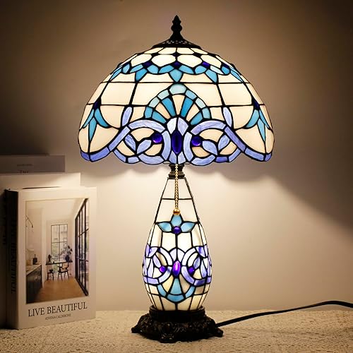 Lámpara Tiffany de Mesa de Vidrio Emplomado 12X19 Pulgadas Jarrón Madre Hija Lámpara de Escritorio Acento Luz Nocturna para Dormitorio Mesita de