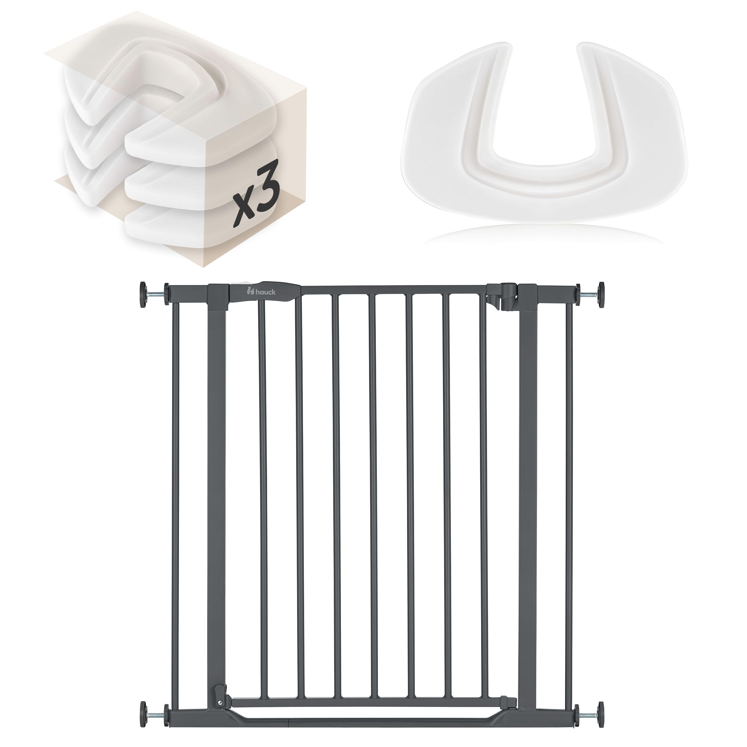 Hauck Clear Step Autoclose 2 Barrera Seguridad Niños Escalera | Valla Infantil Ajustable de 75 a 80 cm | 3 Topes de Puerta | Vallas para Perros Umbral Plano y Cierre Automático – Gris