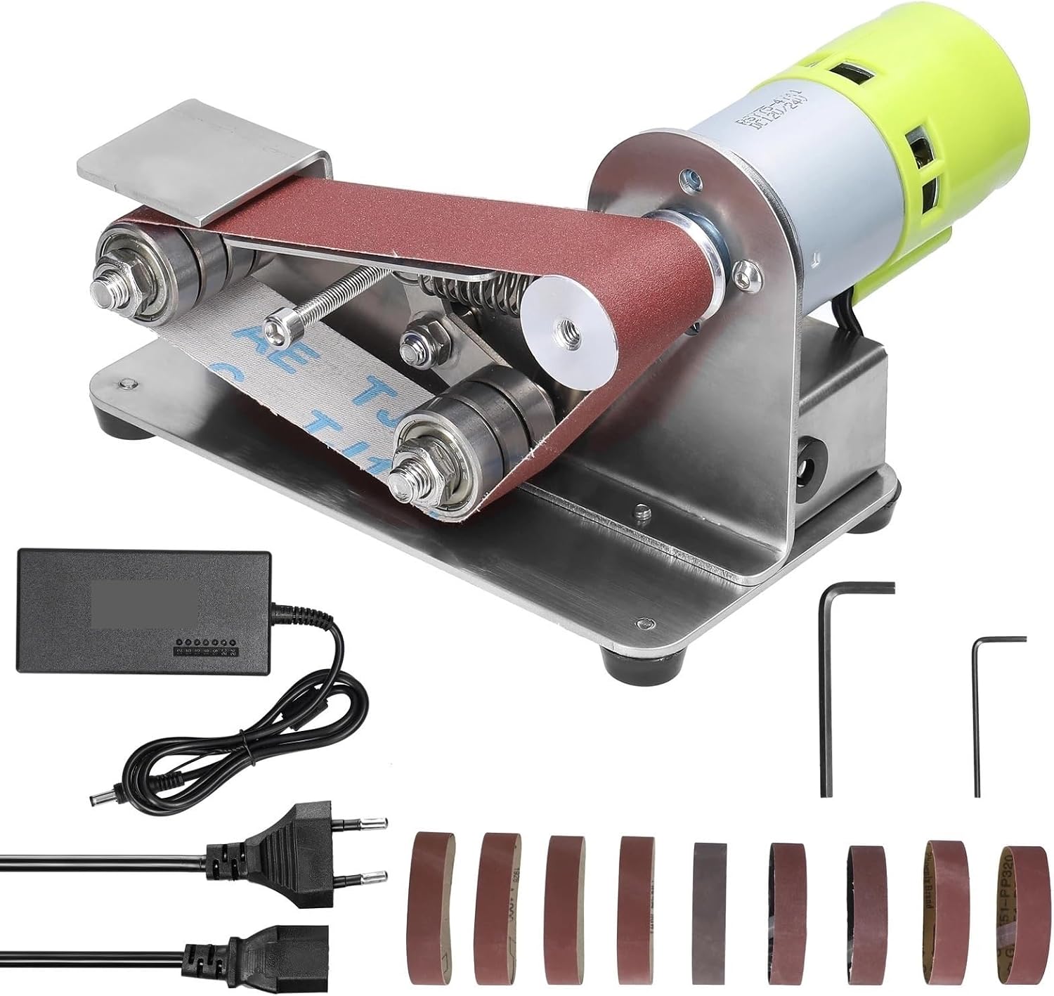 PUCHEN belt sander Electric Belt Sander DIY Polishing Grinding Machine Cutter Edges Sharpener Multifunctional Grinder 10PCS Belt (Size : 1set plug), PUCHEN1234