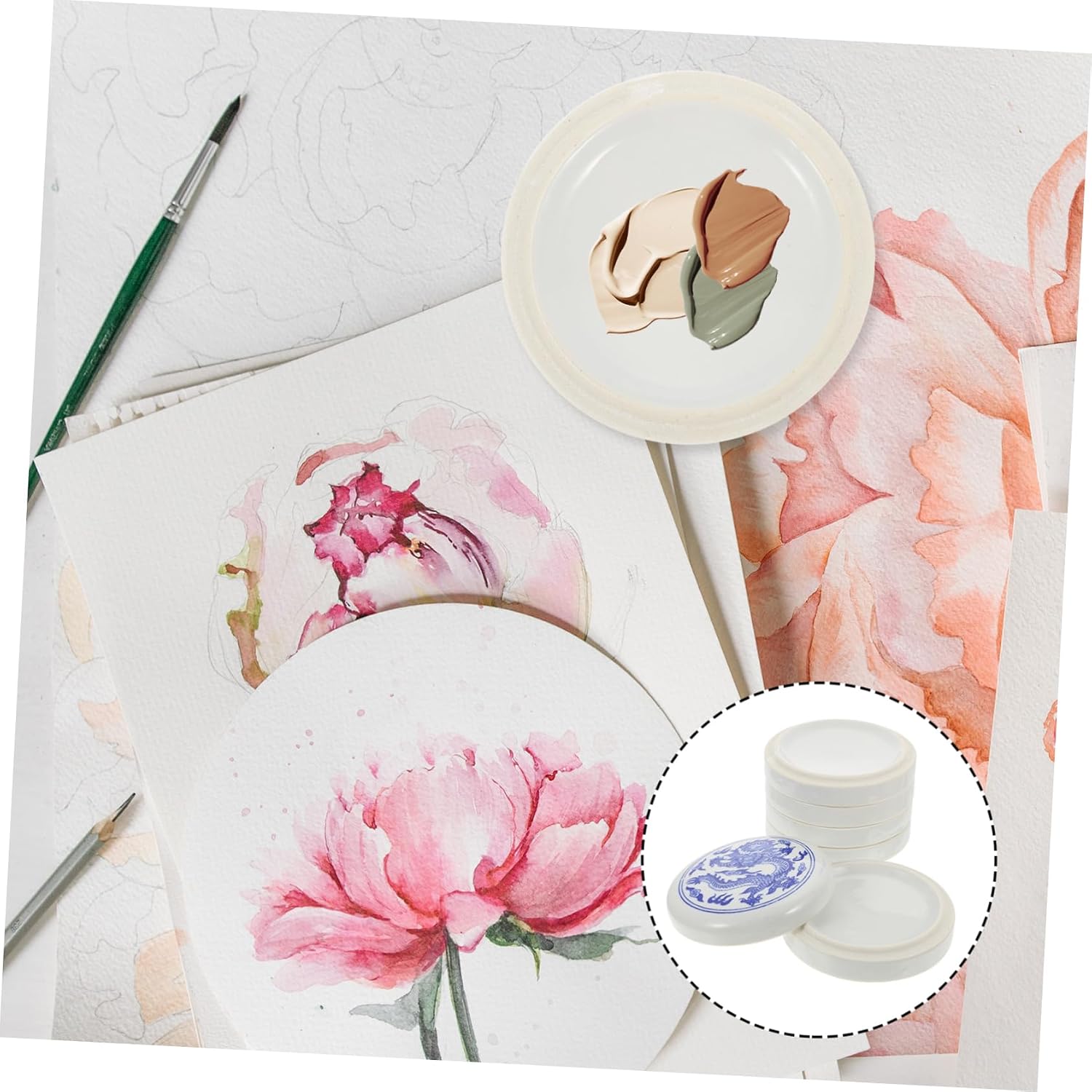 Uonlytech Watercolor Palette Paint Mixing Tray Porcelain Palette for Artists Students Professionals