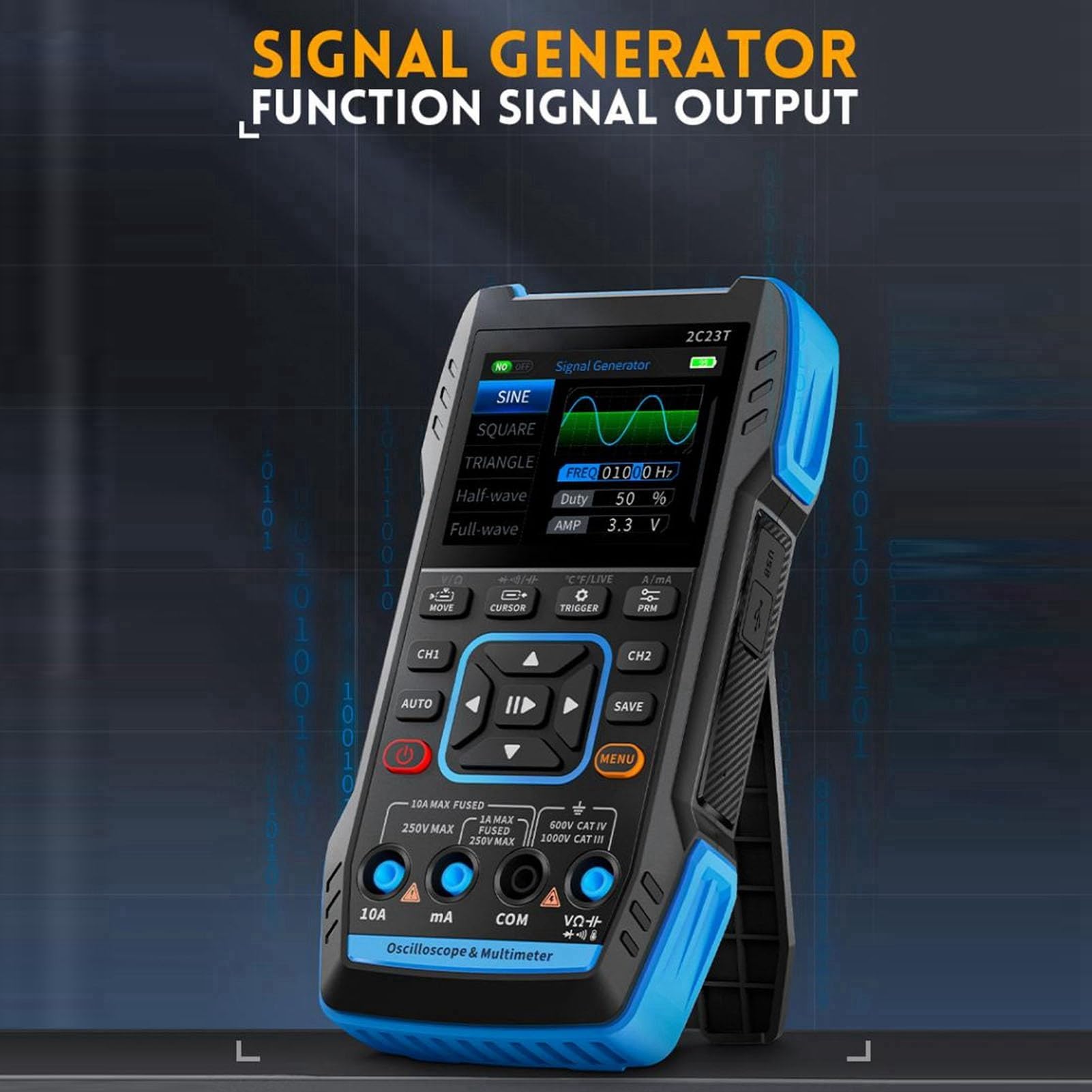 Ejoyous Multímetro de Osciloscopio, 2C23T Generador de Forma de Onda Multifuncional 3 en 1 Generador de Señal Manual Ancho de Banda de 10 MHz, Frecuencia de Muestreo de 50 MS/s 2 Canales