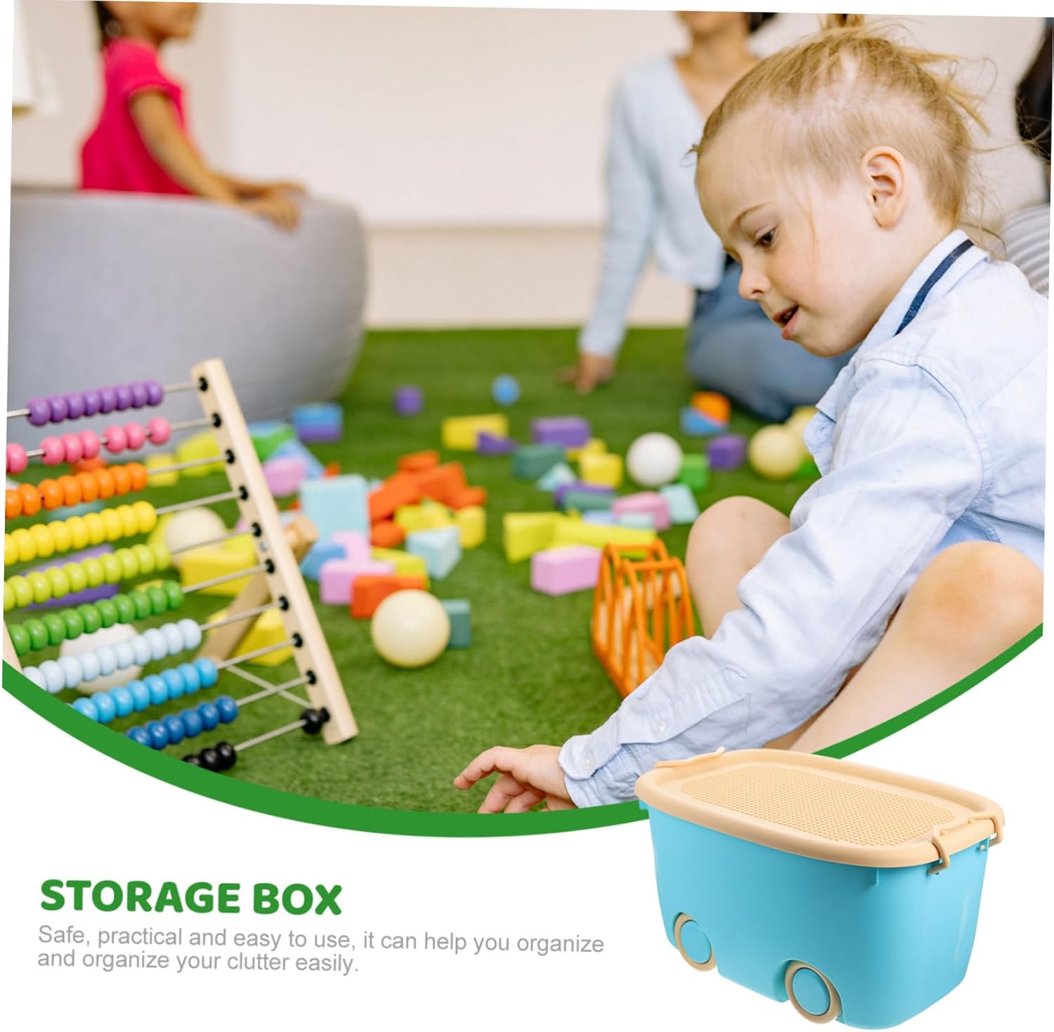Kisangel Toy Storage Container with Wheels Boy Girl's Toy Organizer Sundries Storage Box for Boys and Girls Design Easy to Move Versatile Use Playroom Nursery