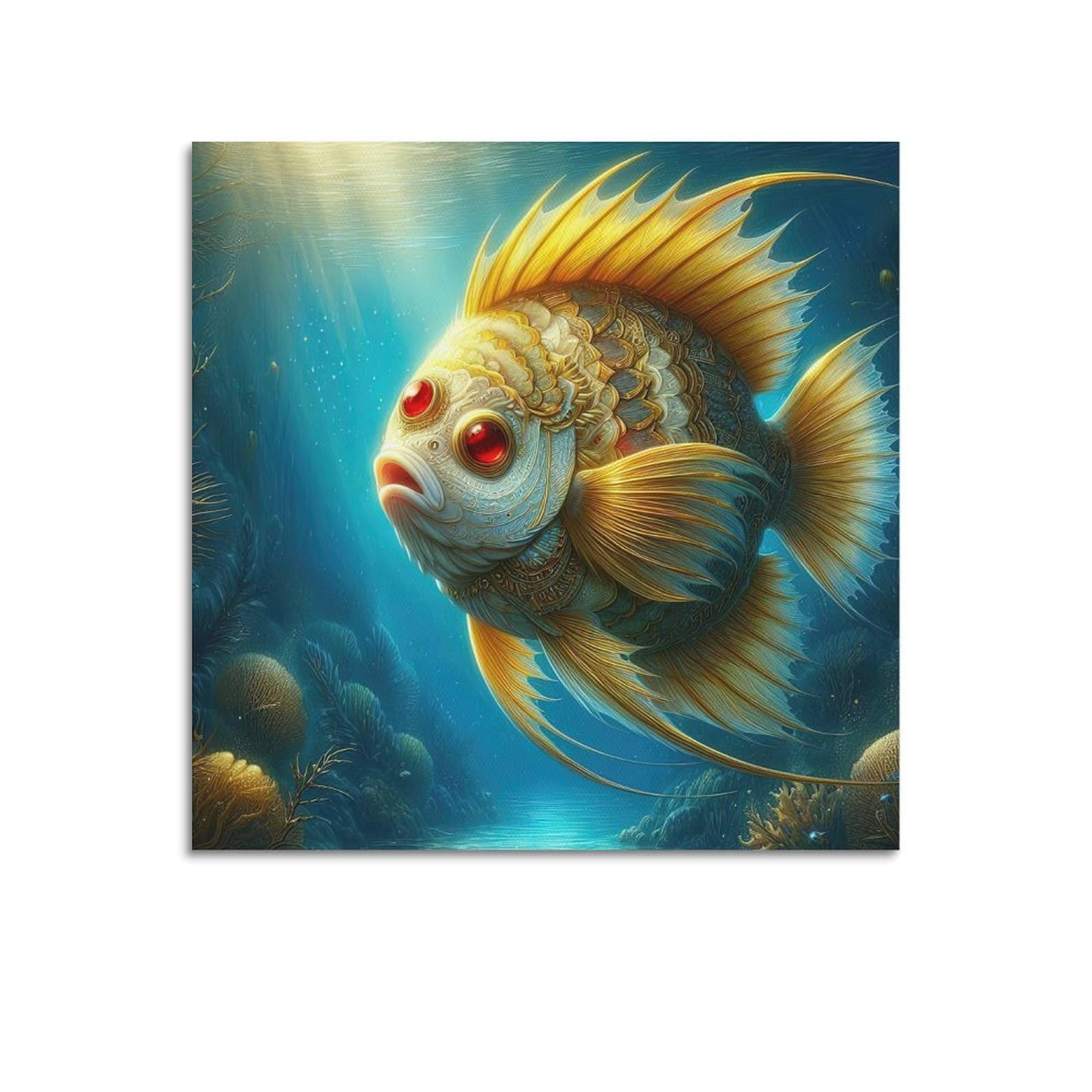 CPGLJD Marine Animal Poster Magnificent Goldfish Dreamscape Poster Decorative Painting Canvas Wall Posters And Art Picture Print Modern Family Bedroom Decor Posters 20x20inch(50x50cm)