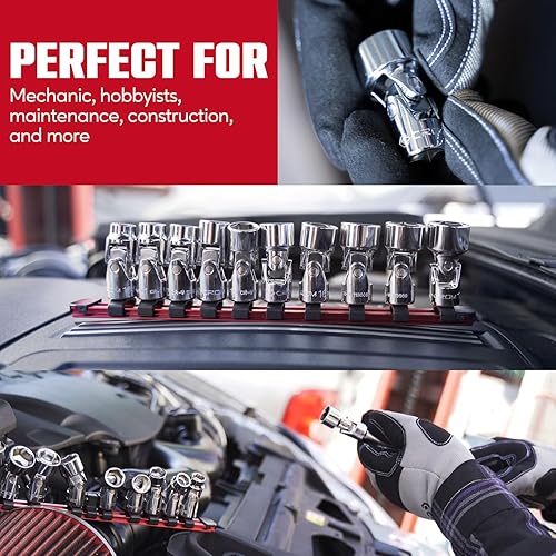 Miniatura 7 de CROM Juego de zócalos flexibles universales - Juego de zócalos giratorios de 6 puntas de 38 de pulgada de 10 piezas con accionamiento métrico de 10