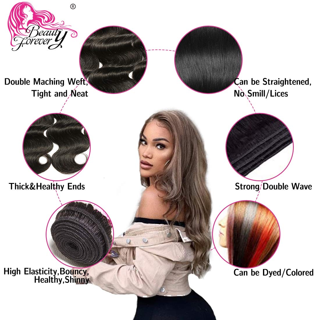 Beauty Forever Hair Brazilian Hair Weave Virgin Hair Body Wave 4 Bundles 10A Unprocessed Virgin Human Hair Natural Color (100+/-5g)/pc (22 24 26 28)