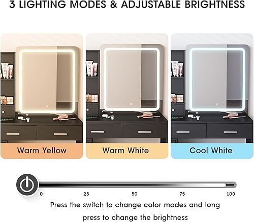 Miniatura 3 de Fameill Escritorio de tocador de maquillaje con espejo y luces, juego de mesa de tocador blanco con estación de carga, tocador con gabinete RGB,