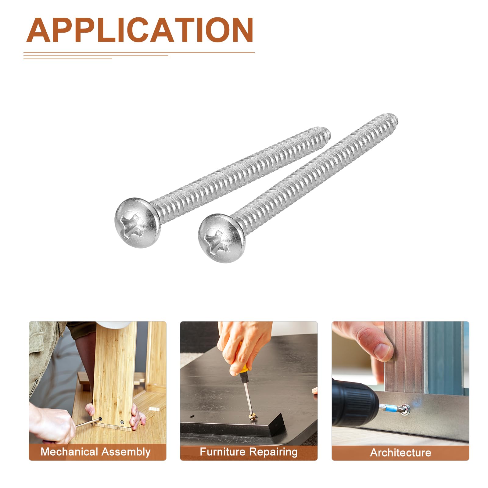DTGN Tornillos autorroscantes Phillips #10x2-3/4 de cabeza plana – Paquete de 100 – Tornillos de chapa de acero inoxidable 304 con acabado brillante tornillos de madera
