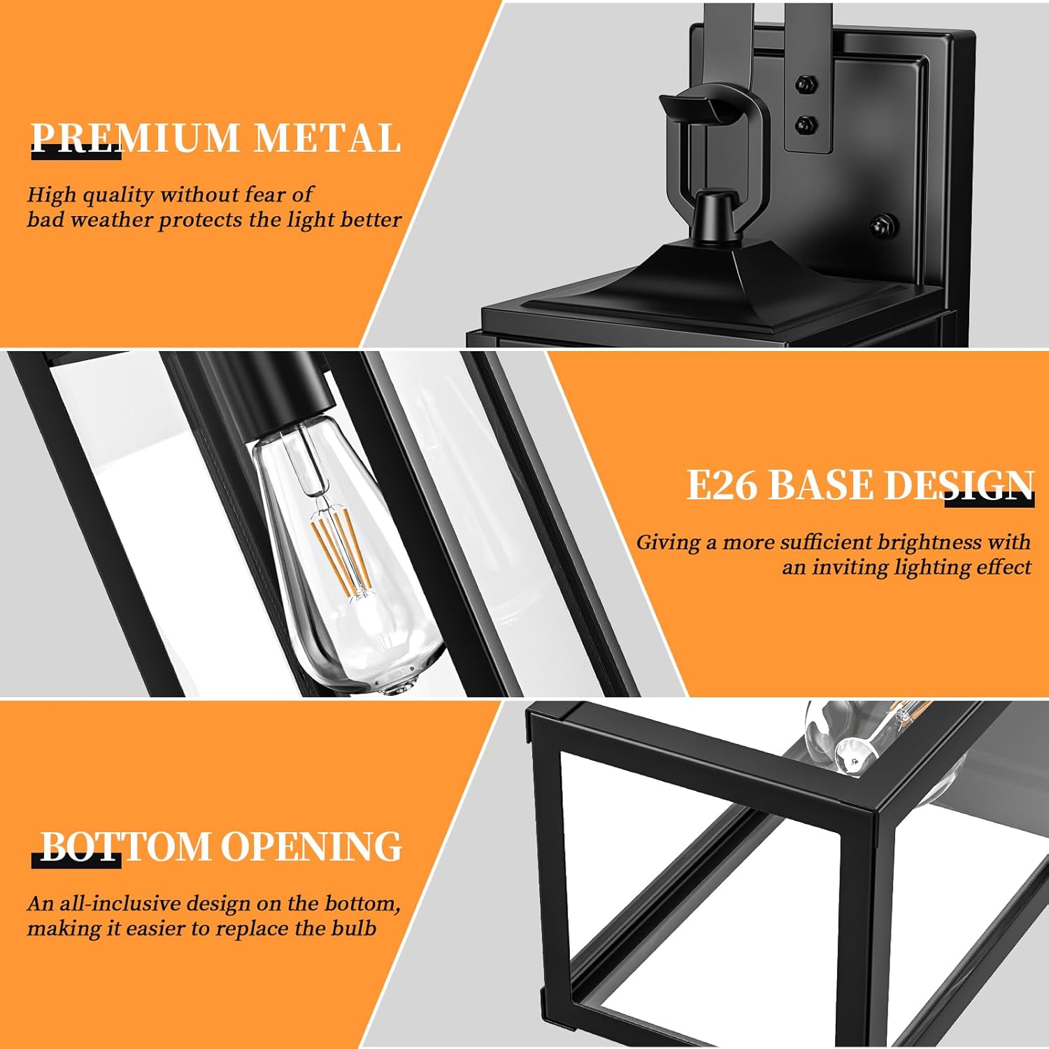 18'' Large Motion Sensor Outdoor Lights 2 Packs, Dusk to Dawn Exterior Lighting Fixtures, Modern Black Outdoor Sconces Porch Light for House, Outside Farmhouse Wall Lanterns for Front Door, Garage