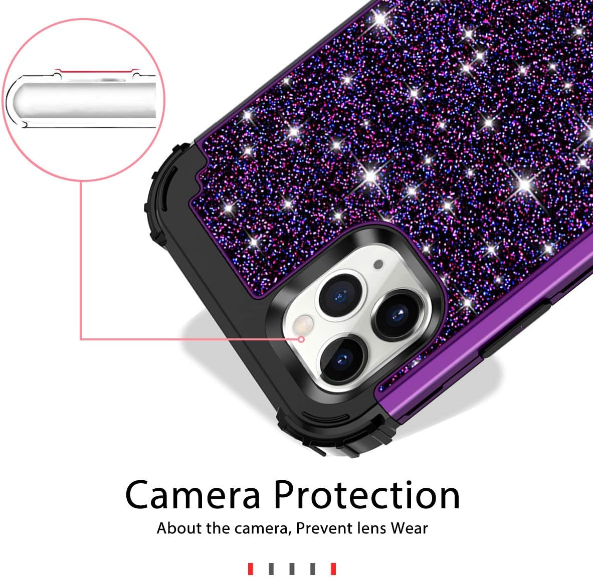 Hekodonk for iPhone 11 Pro Case Heavy Duty Shockproof Protection Hard Plastic+Silicone Rubber Hybrid Protective Case for Apple iPhone 11 Pro Glitter Purple