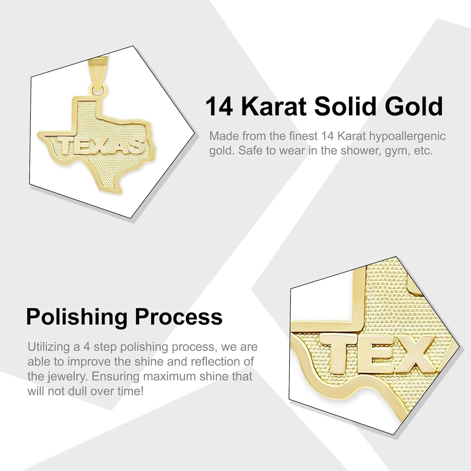 Charm America Gold Texas Pendant- 14 Karat Yellow Gold - Texas State Pendant Necklace - Map Pendant - Image 2