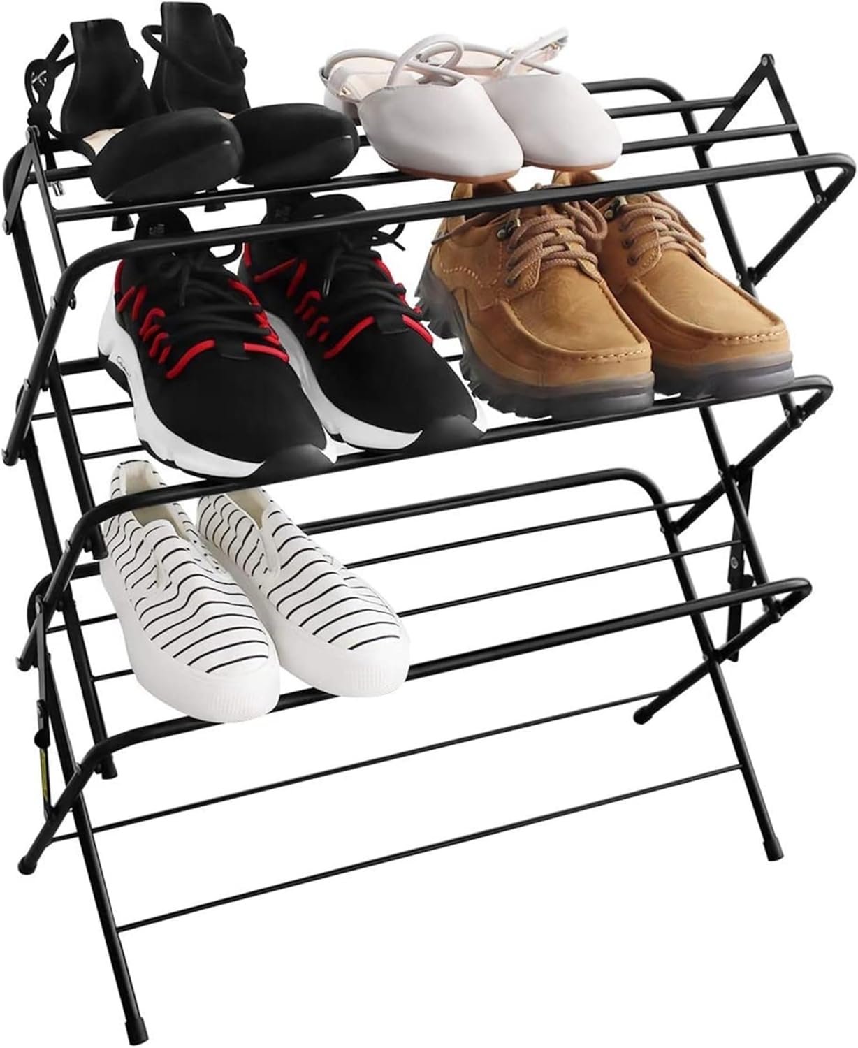 Zenree 4-Tier Shoe Rack Holder/Shelf Organizer, Matte Black - Stackable Storage Corner Racks, Perfect for Cabinet, Entryway, or Garage