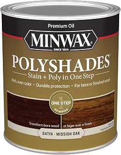 Minwax PolyShades Quart Mission Oak Satin: One-Step Wood Stain & Polyurethane Finish for Easy Refinishing
