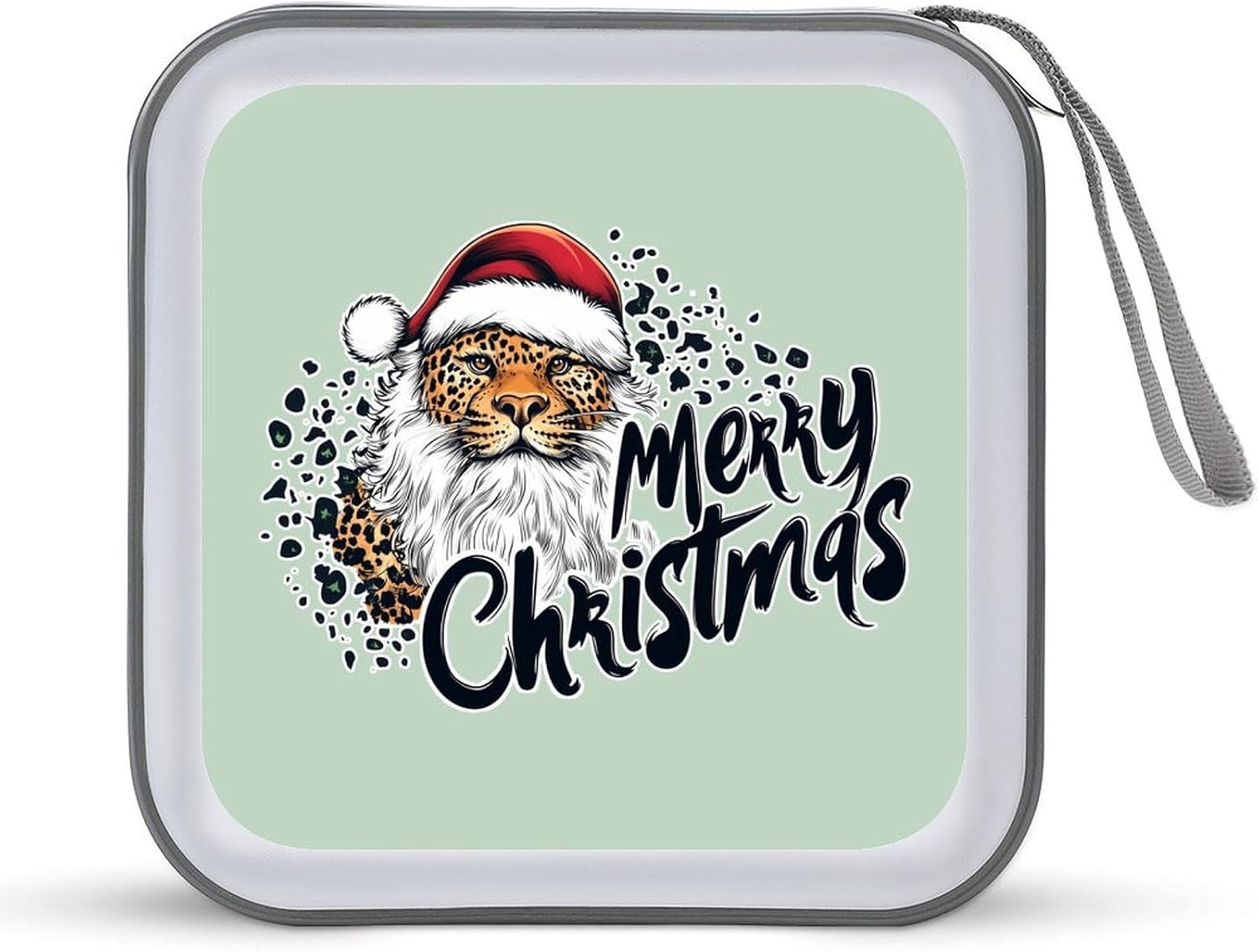 Leopard Santa Merry Christmas Protective CD Case Storage Rack 40 Capacity DVD Holder Organizer Car Travel