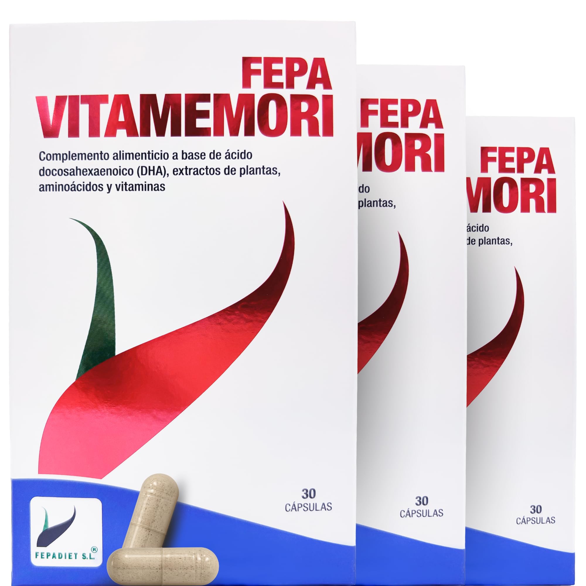 FEPA VITAMEMORI – 30 Cápsulas Pack de 3 - Cápsulas con DHA y Vitaminas – Complemento Alimenticio – Apoya la Función Cognitiva Normal – Fepadiet