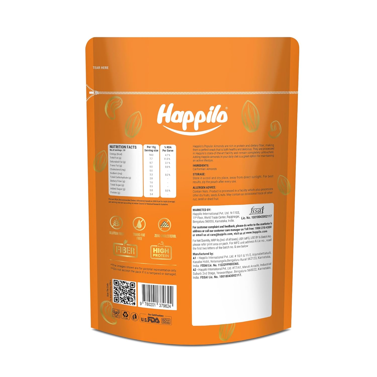 Natural Jumbo Almonds from California by Happilo