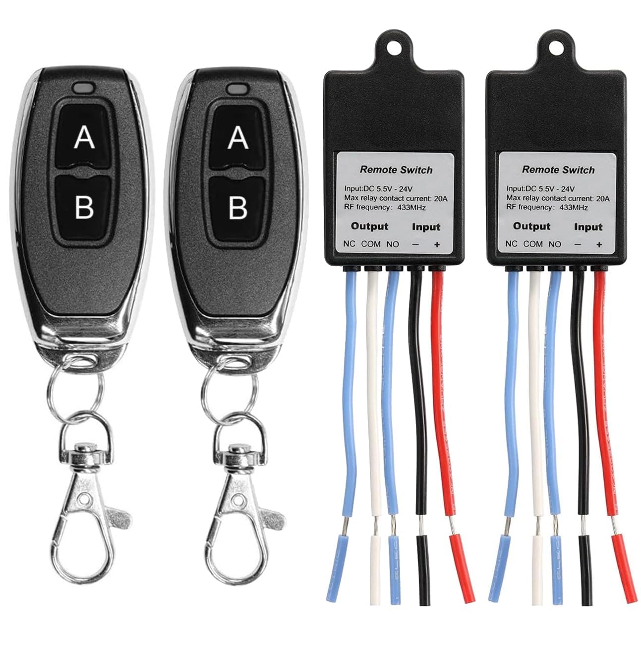 QIACHIP 20A 433 Mhz RF Relay Remote Control Switch DC 6V 12V 24V 1 Channel Wireless Mini Receiver and Transmitter kit for Light Door Lock,Gate