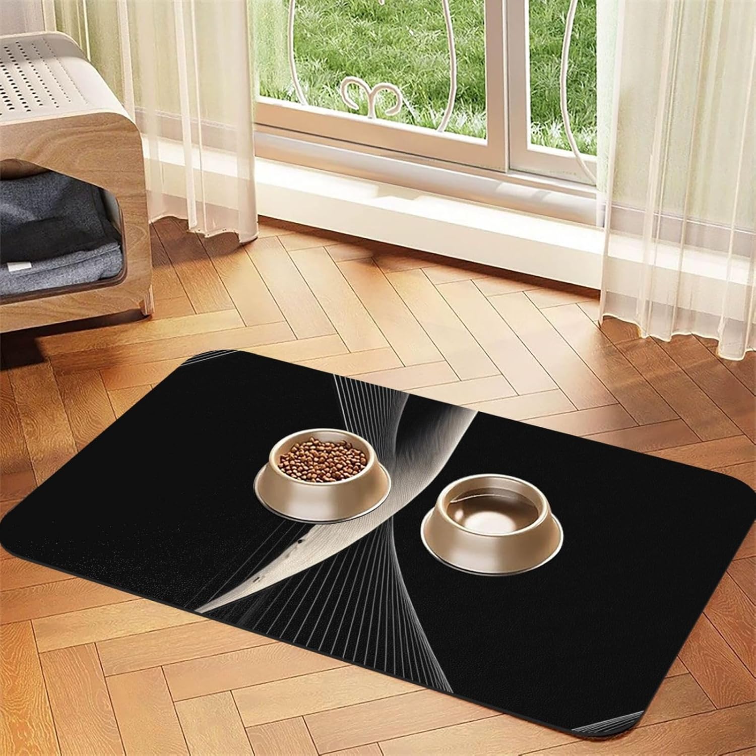 30x45cm Abstract Curves Print Pet Absorbent Feeding Mat - Quick Dry Food Pad/Leather Placemat, for Dog Cat Food Bowl Water