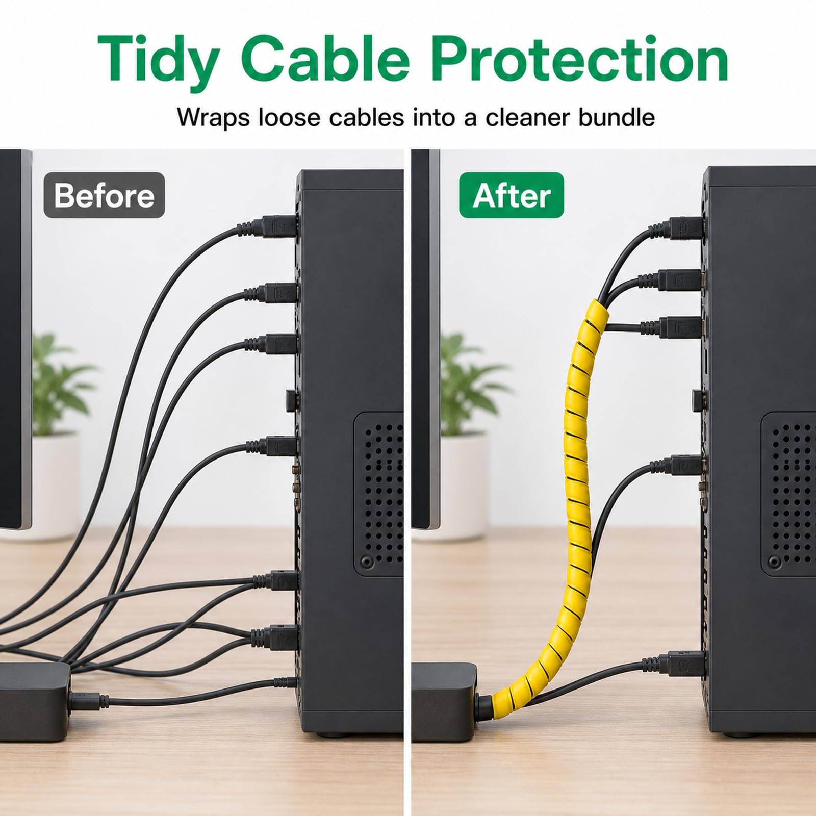 Protector De Cables Organizador,Envoltura En Espiral ProteccióN De Cable,Funda Espiral para Cables,Reutilizable,Usar Simplemente,A Prueba De Polvo,para TV Pc Escritorio