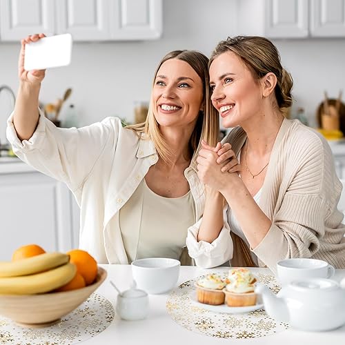 Miniatura 4 de Vesici 50 manteles individuales de copo de nieve de 13 pulgadas, manteles individuales redondos de Navidad con copos de nieve dorados, manteles