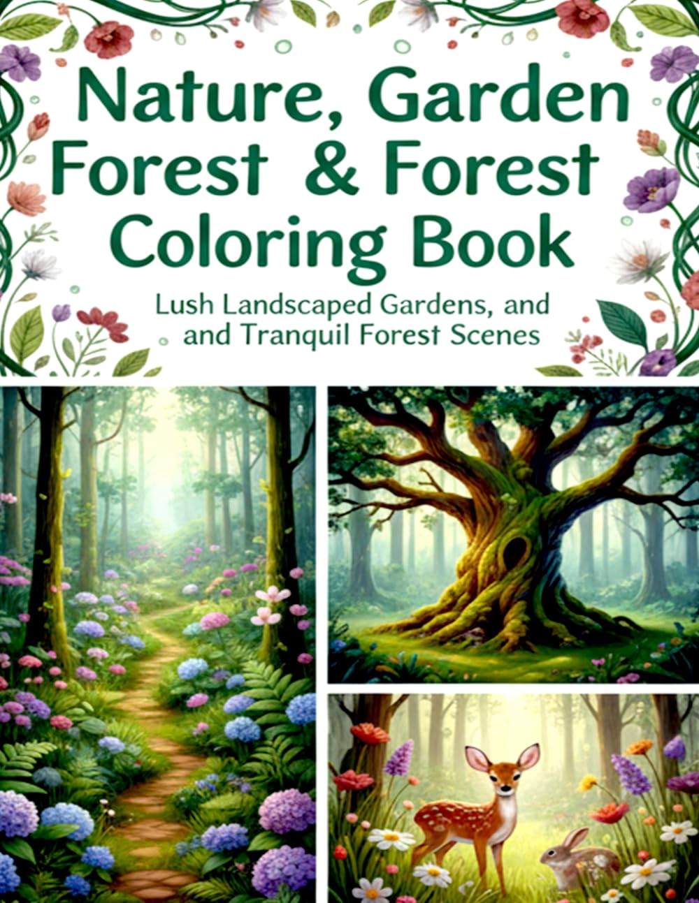 Nature, Garden & Forest Coloring Book: A Relaxing Adult Coloring Journey Through Lush Landscapes, Enchanted Gardens, and Tranquil Forest Scenes