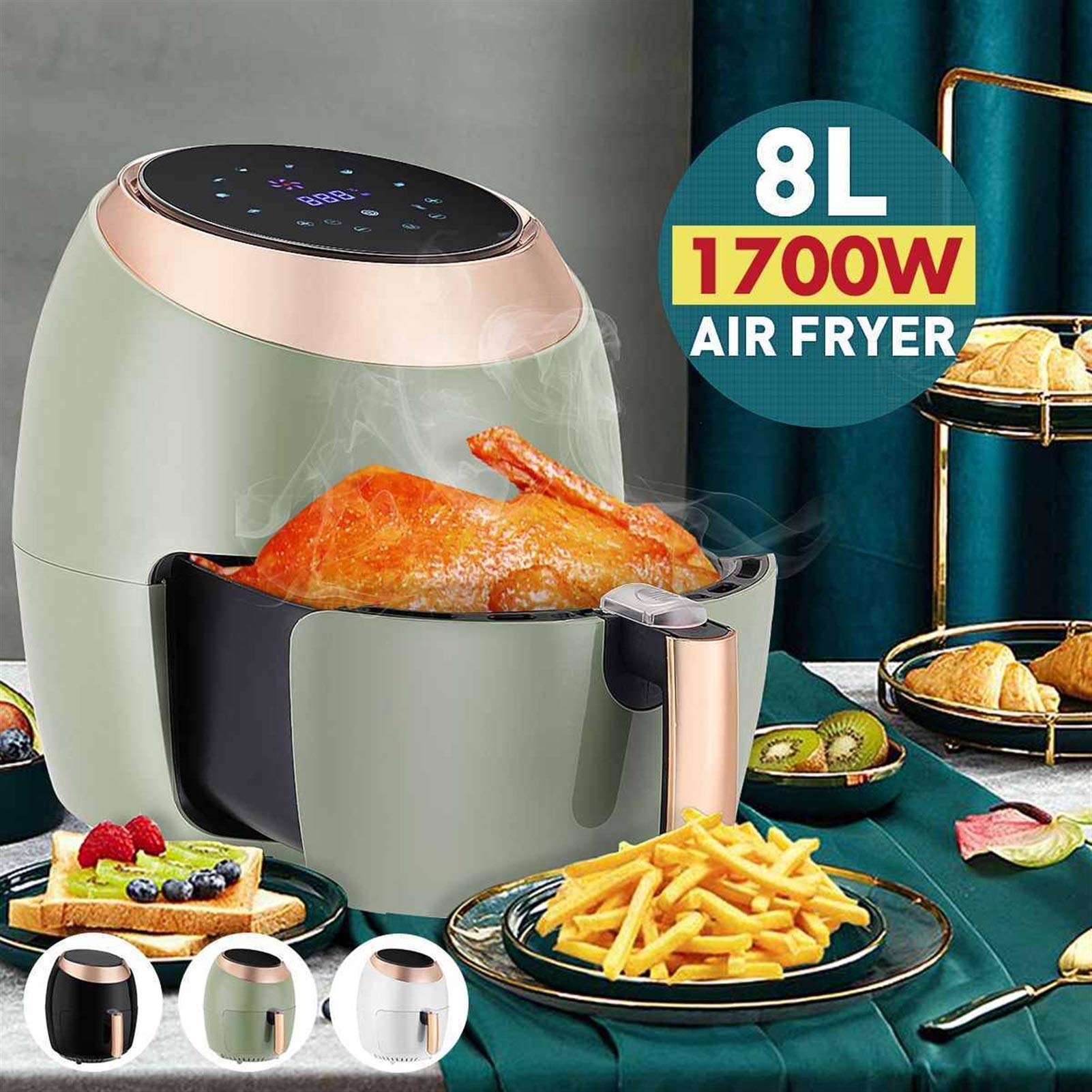 friggitrici ad aria Friggitrice ad aria Senza olio Home Intelligent 8L Friggitrice elettrica multifunzione di grande capacità Friggitrice elettrica senza olio Strumenti per friggitrice ad aria (Colore