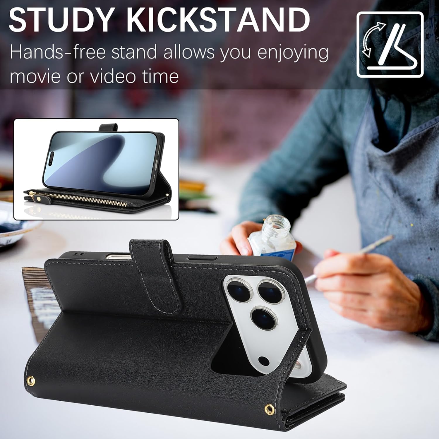 Jaorty Crossbody Phone Wallet Compatible with iPhone 17 Pro Max Case for Women Men, with Card Holder, 6.9 Inch,Purse with Shoulder Lanyard,[Wrist Strap], Zipper Pocket PU Leather, Black - Image 5