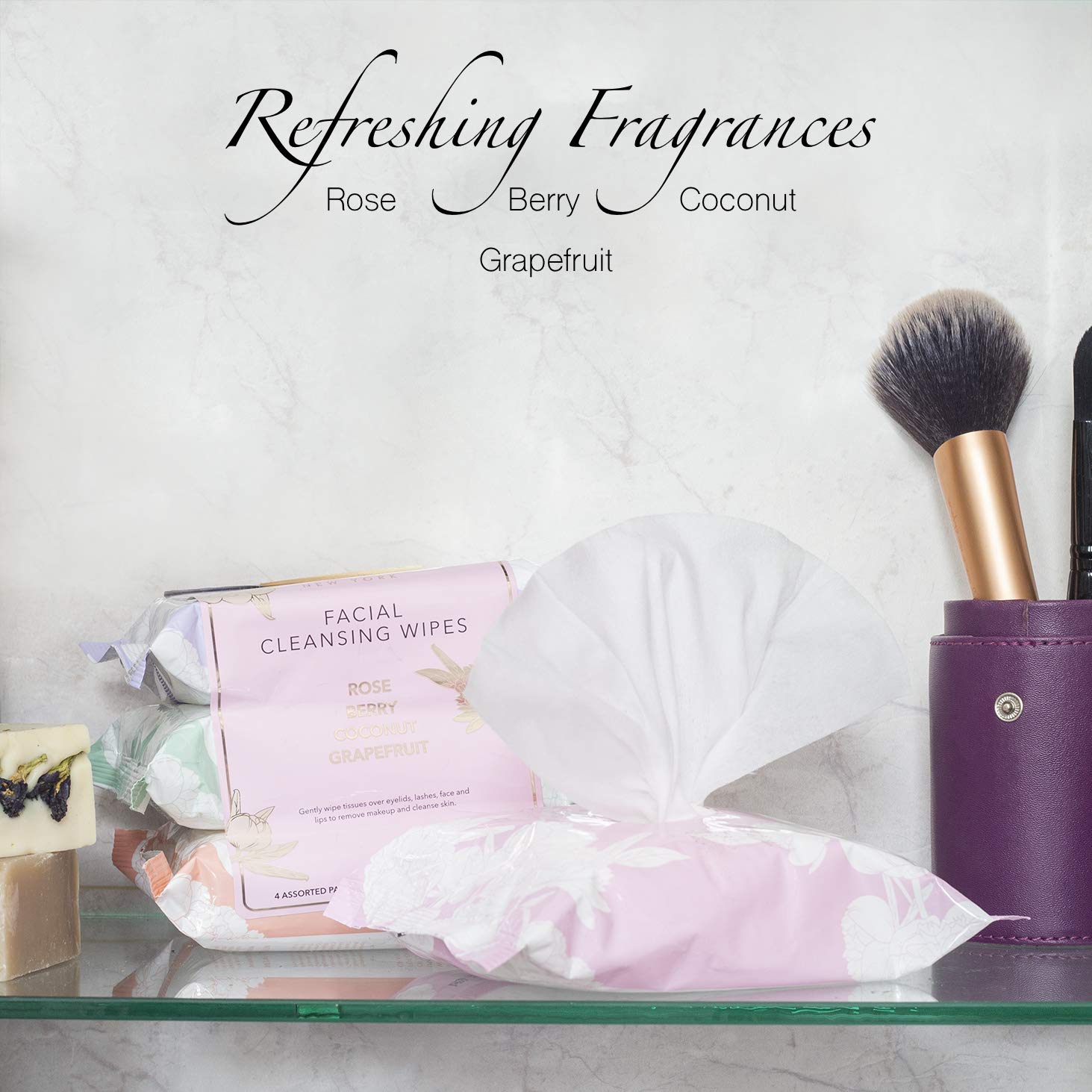 Nicole Miller 4 Pack Facial Wipes (30 Count Each) , 120 Facial Cleansing Cloths, Removes Makeup, Mascara, Dirt and Oil (Rose, Berry, Coconut, & Grapefruit) : Beauty & Personal Care