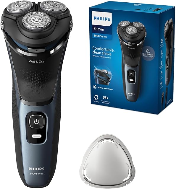 Philips Shaver 3000 Series, Wet and Dry Electric Shaver, SkinProtect Technology, Pop-up Trimmer, P-cap, Deep Blue, Model S3144/00