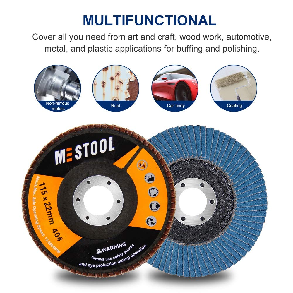Mestool 22 Pack Flap Disc, 4.5" x 7/8", Type 29 Zirconia Abrasive Grinding Wheel and Flap Sanding Disc (40 Grit)