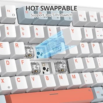 75% Wired Gaming Keyboard Hot Swappable Gasket Mount White Switch 82 Keys TKL Mechanical Keyboard NKRO Creamy PC Laptop Windows Gamer Salmon