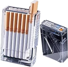 Clear Case Lighter, USB Rechargeable, Flameless, Windproof, Moistureproof, Waterproof, 2 in 1 Portable Lighter, Holds 20 Cigarette Packs, Gift For Friends Father Colleagues (Color : Ee)