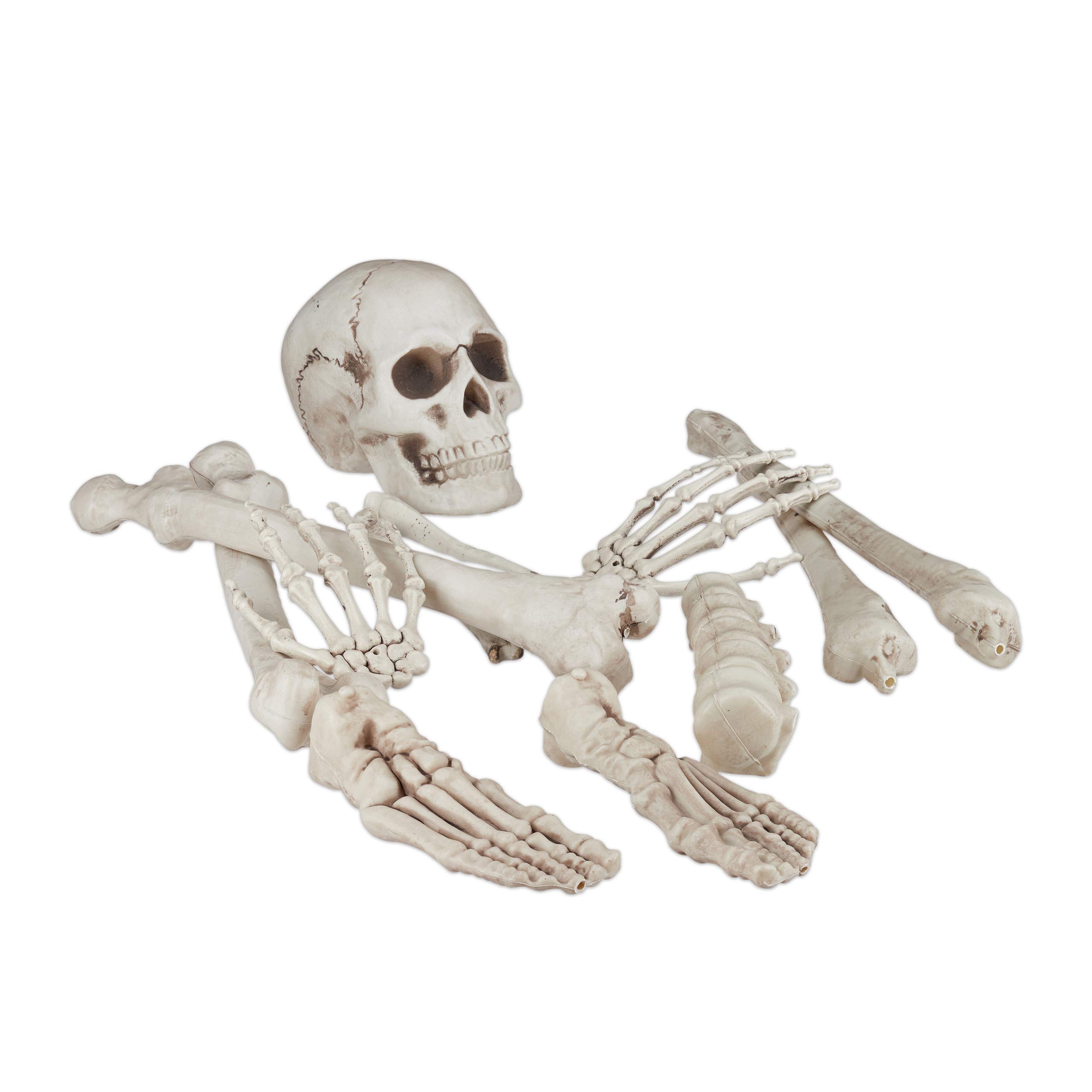 Relaxdays Dekoracyjne kości, 12-częściowy zestaw, Halloween, do użytku wewnątrz i na zewnątrz, kości, czaszka i szkieletowe dłonie, dekoracja horroru, XXL, biały, standardowy