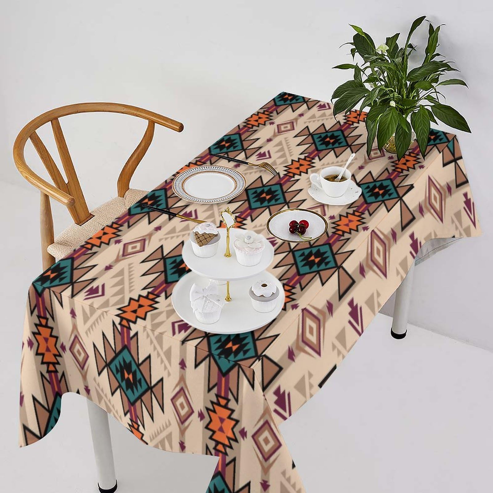 Aztec Tablecloth,Southwestern Style Ethnic Tribal Geometric Pattern Wipeable Table Décor Polyester Washable Table Cover for Kitchen Dinning Décor,