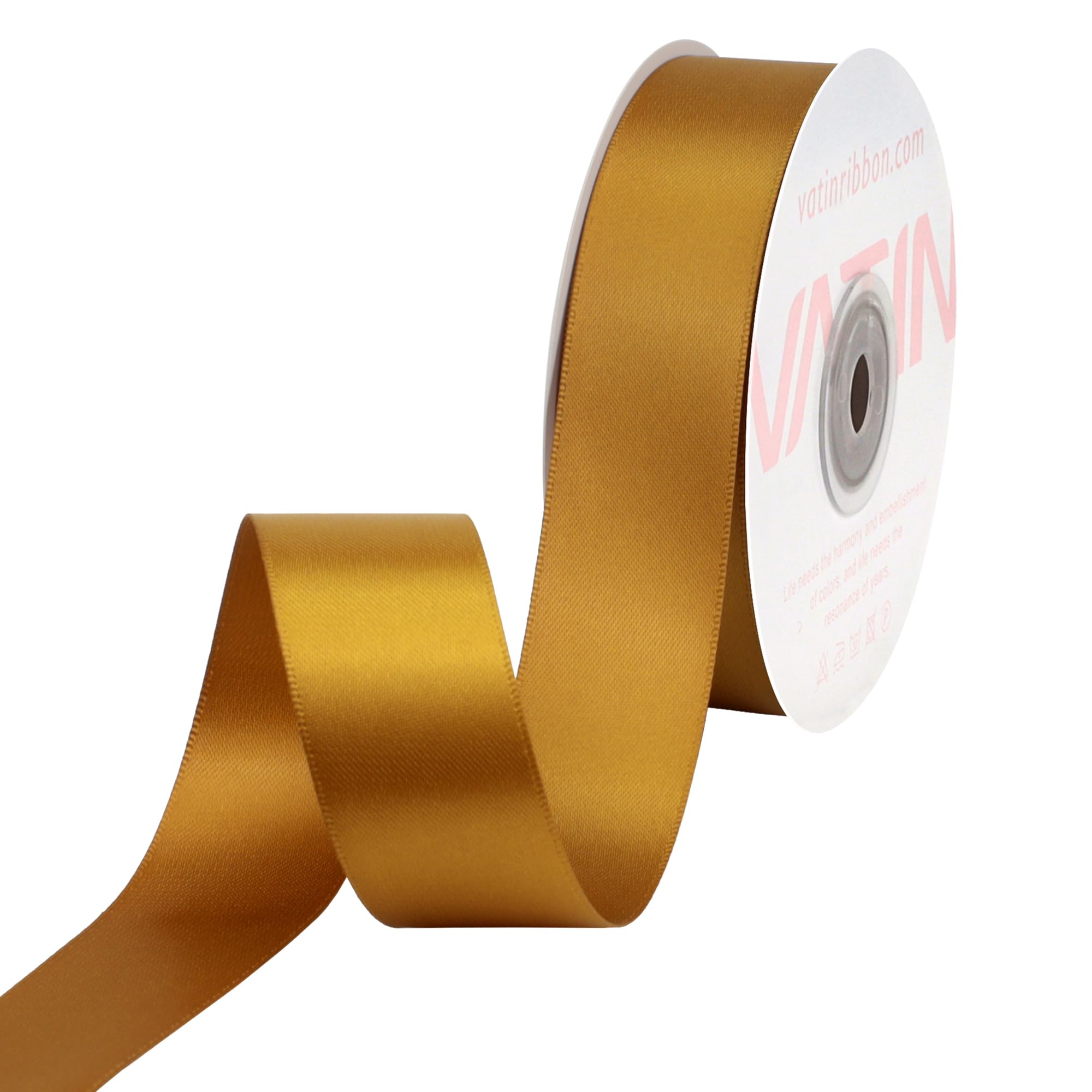 VATIN Double Face Antique Gold Satin Ribbon 25mm X 22m,Gold Polyester Fabric Ribbon use for Bows Bouquet Gift Wrapping