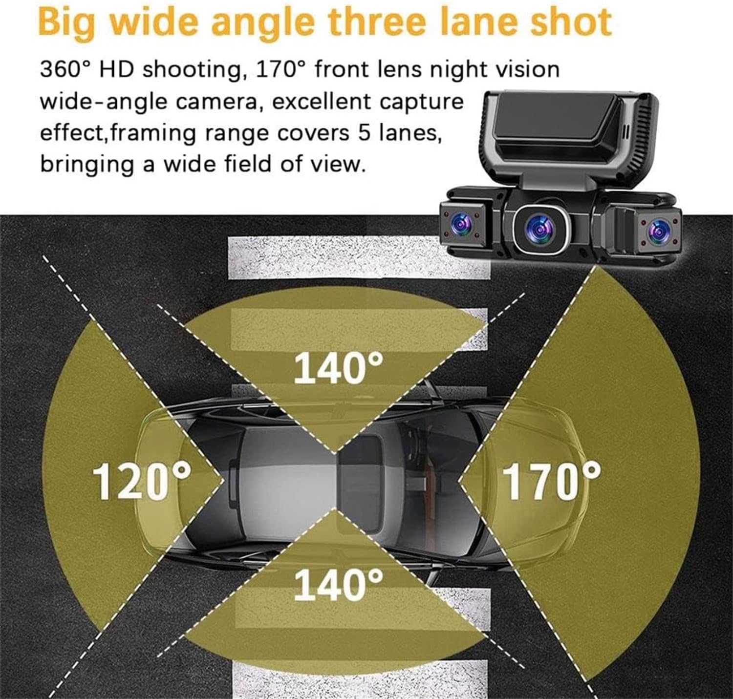 Grabadora de video DVR WiFi de 4 canales para coche de 360° con tarjeta de 32 GB, 1080P FHD vista de 360 grados, cámara frontal y trasera, control de aplicación, monitoreo de estacionamiento