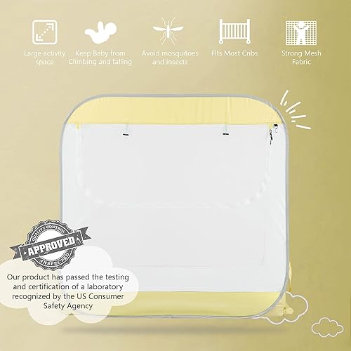 Miniatura 4 de Porayhut Tienda de campaña portátil de malla de seguridad para cuna de bebé, mosquitera desplegable, cubierta de malla transparente para bebés y