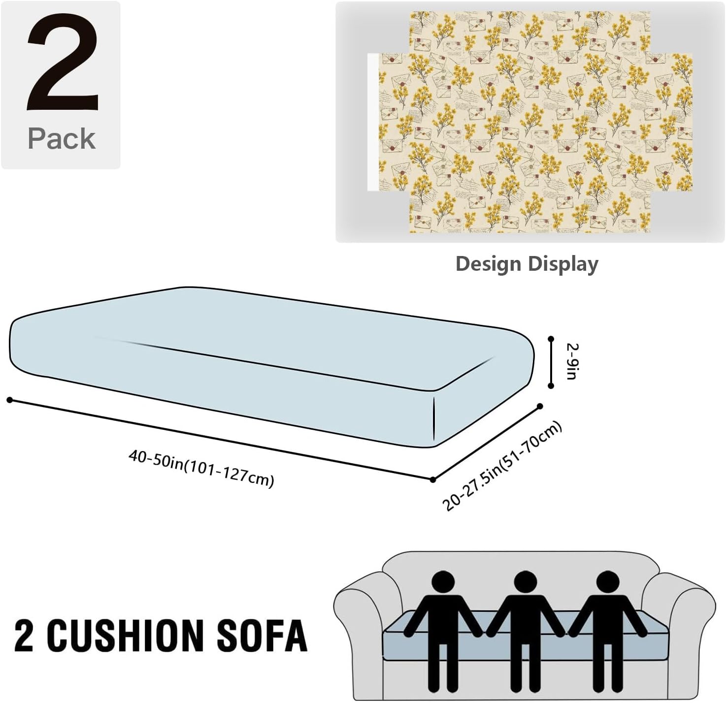 Vintage Letter Bloom Flower Loveseat Covers Couch Covers for 2 Cushion Couch, 2-Piece Stretch Sofa Slipcovers Anti-Slip Washable Furniture Protectors for Dogs Pets
