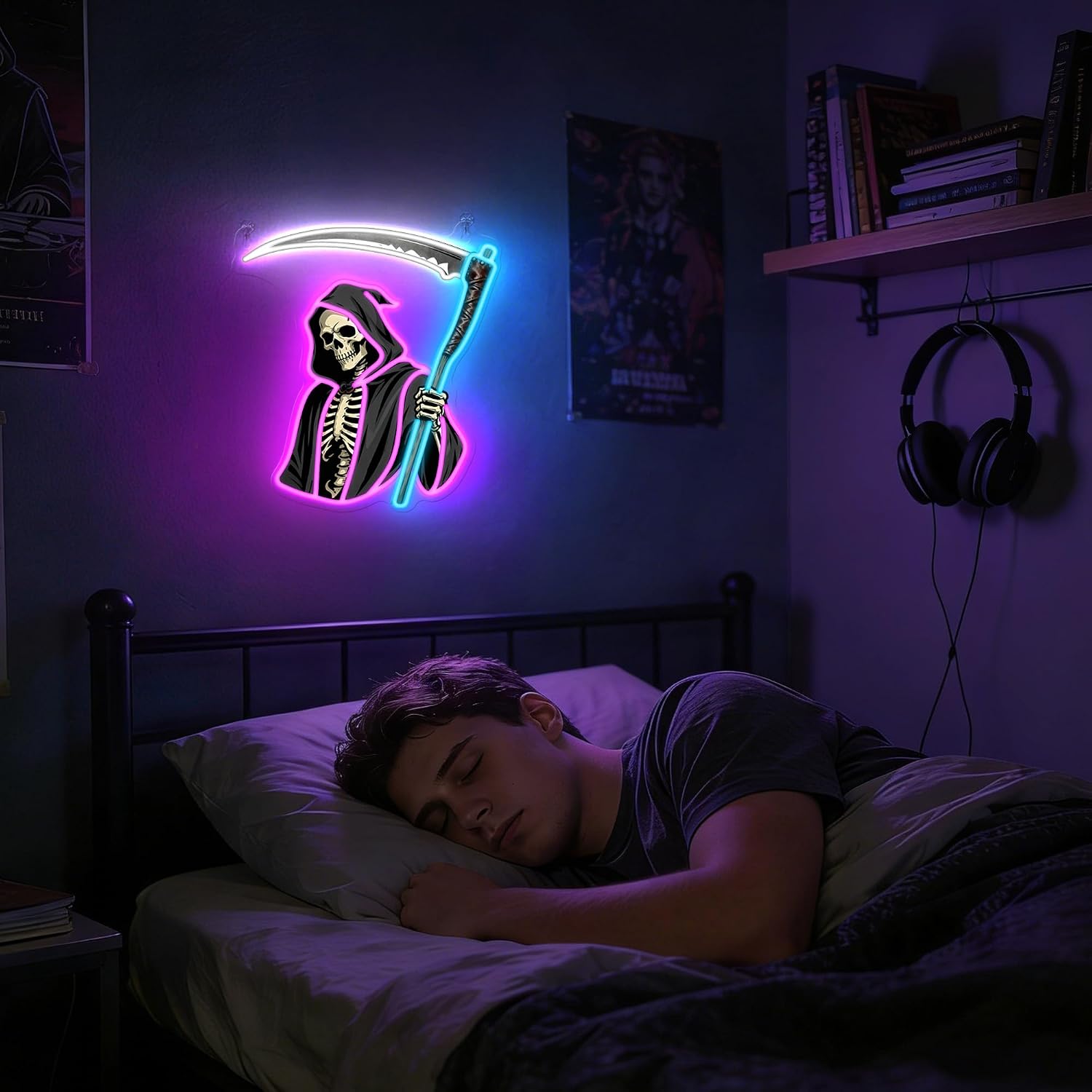 Ammonite Grim Reaper Neon Sign, LED Death Scythe Night Light for Room Wall Table Decor Art, Home Party Birthday Halloween Xmas Birthday Gift for Kids Teens Adults image 2