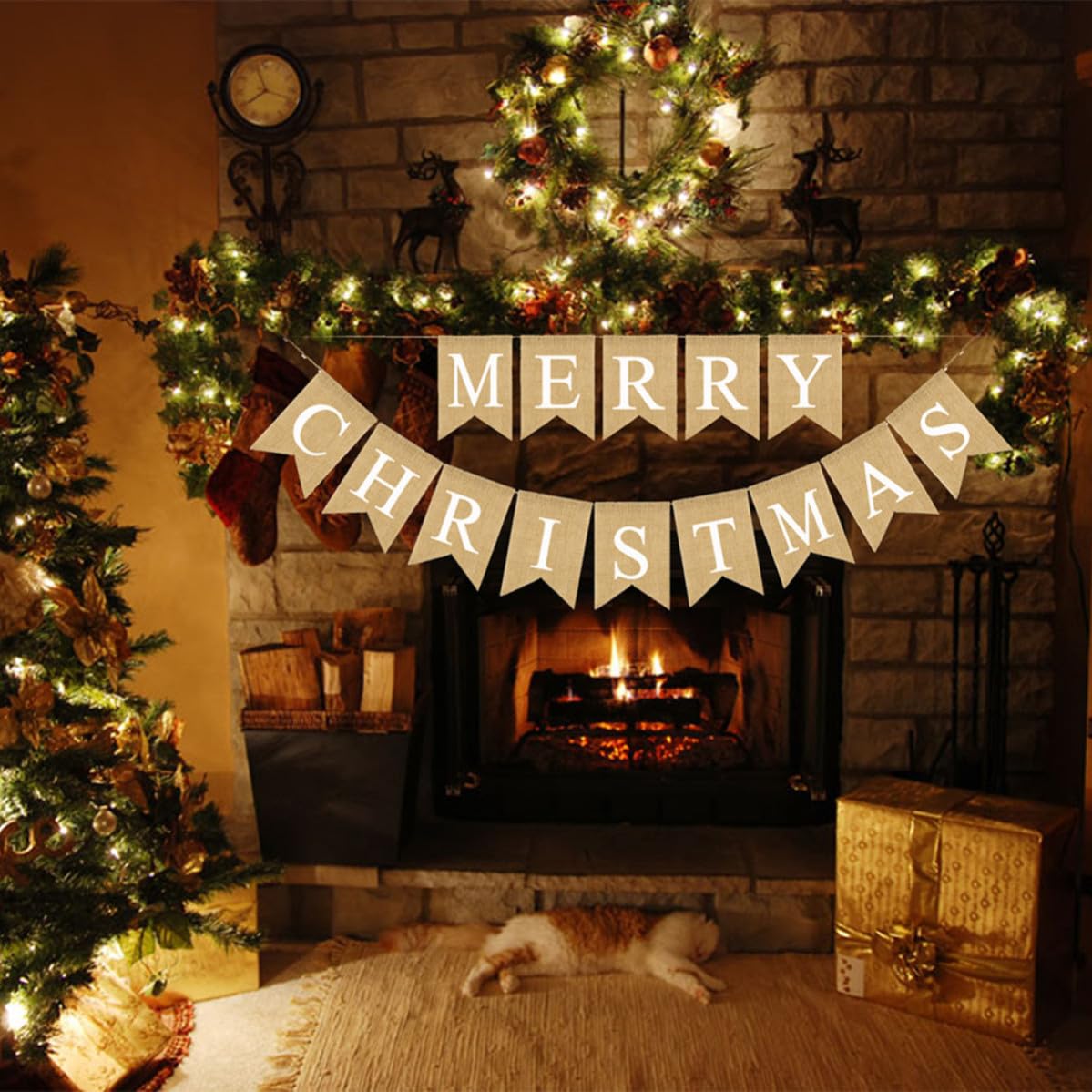 Pancarta Colgante de Lino para Temporada Navideña Letras de Feliz Navidad Adorno Chic y Hermoso para Decoración de Fiesta y Ambiente Interior