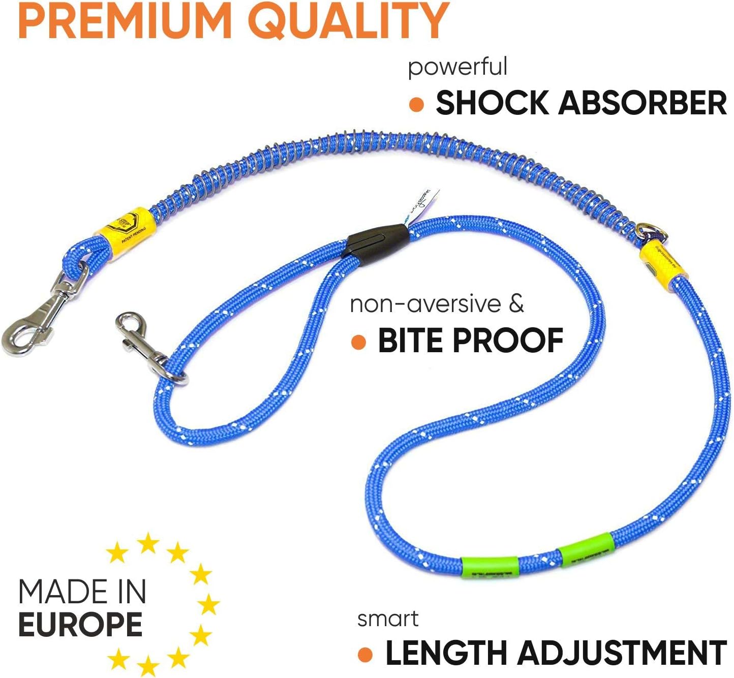 Dogcessories Hands Free Bungee Dog Leash For Running, Heavy Duty Anti Bite Dog Lead to Stop Pulling, Adjustable and Reflective, forMedium and Large Dogs, Trekking MAXI Blue