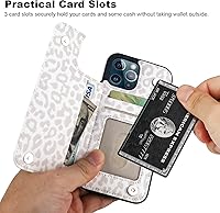 Vista 3 de HAOPINSH for iPhone 12/12 Pro Wallet Case with Card Holder, White Leopard Cheetah Pattern Back Flip Folio PU Leather Kickstand Card Slots Case for