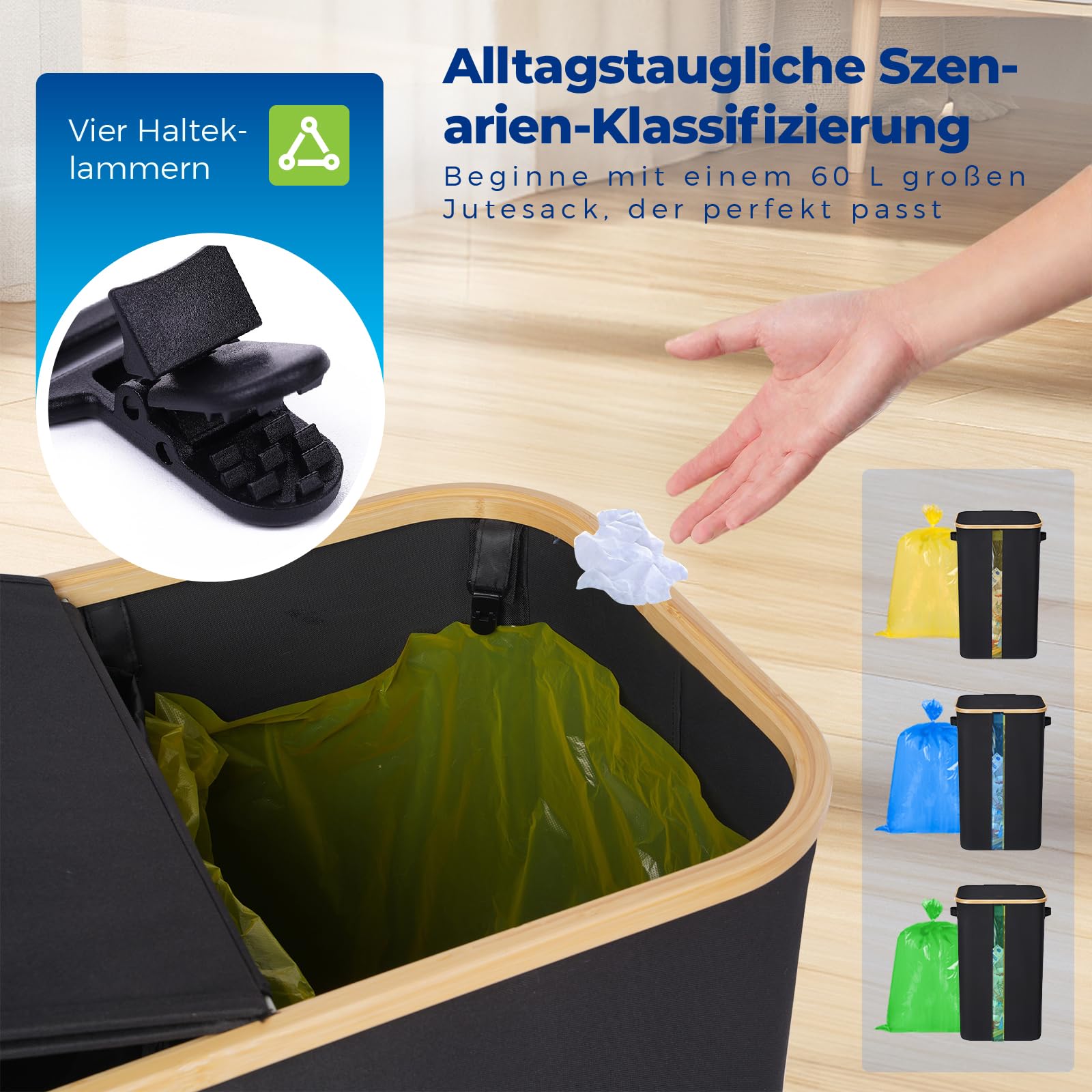 Gelber Sack Ständer 2-in-1 160L Mülleimer mit Deckel für 60L-120L Gelber Sack, Müllsystem für Küche & Haushalt - Schwarz