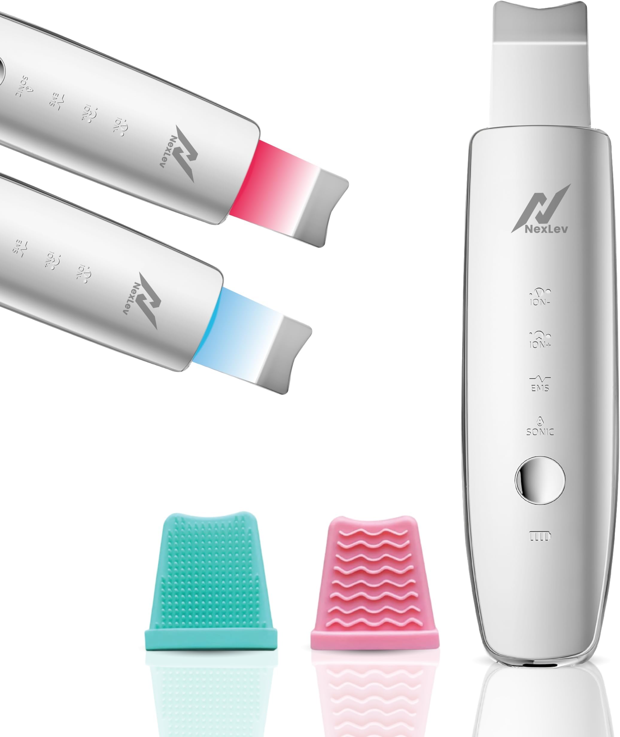 Nexlev Skin Scrubber |Red & Blue LED Therapy| Blackhead Remover| Pore Cleaner| Skin Lifting & tightening, wrinkle remover| 2 Silicone Cleaning Heads| Facial Cleansing|Type C Charging| Elixir Pro LE-03