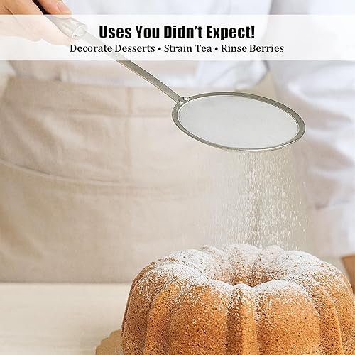 Miniatura 4 de Paquete de 3 cucharas multifuncionales de acero inoxidable con malla fina (4 pulgadas, 4.7 pulgadas, 5.5 pulgadas), mango largo para freír, sopa,