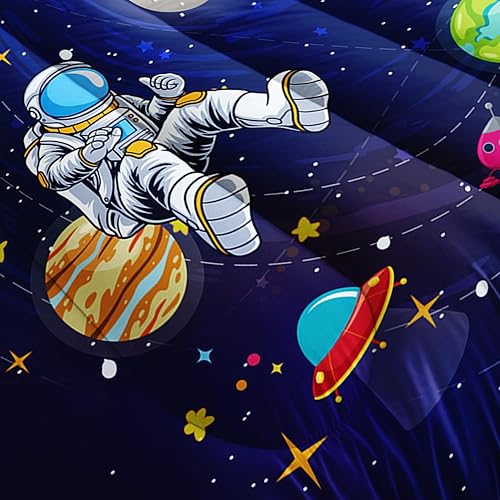 Miniatura 3 de AILONEN Juego de edredón de astronauta tamaño individual, lindo juego de ropa de cama de astronauta para niños y niños, 3 piezas, 1 edredón y 2