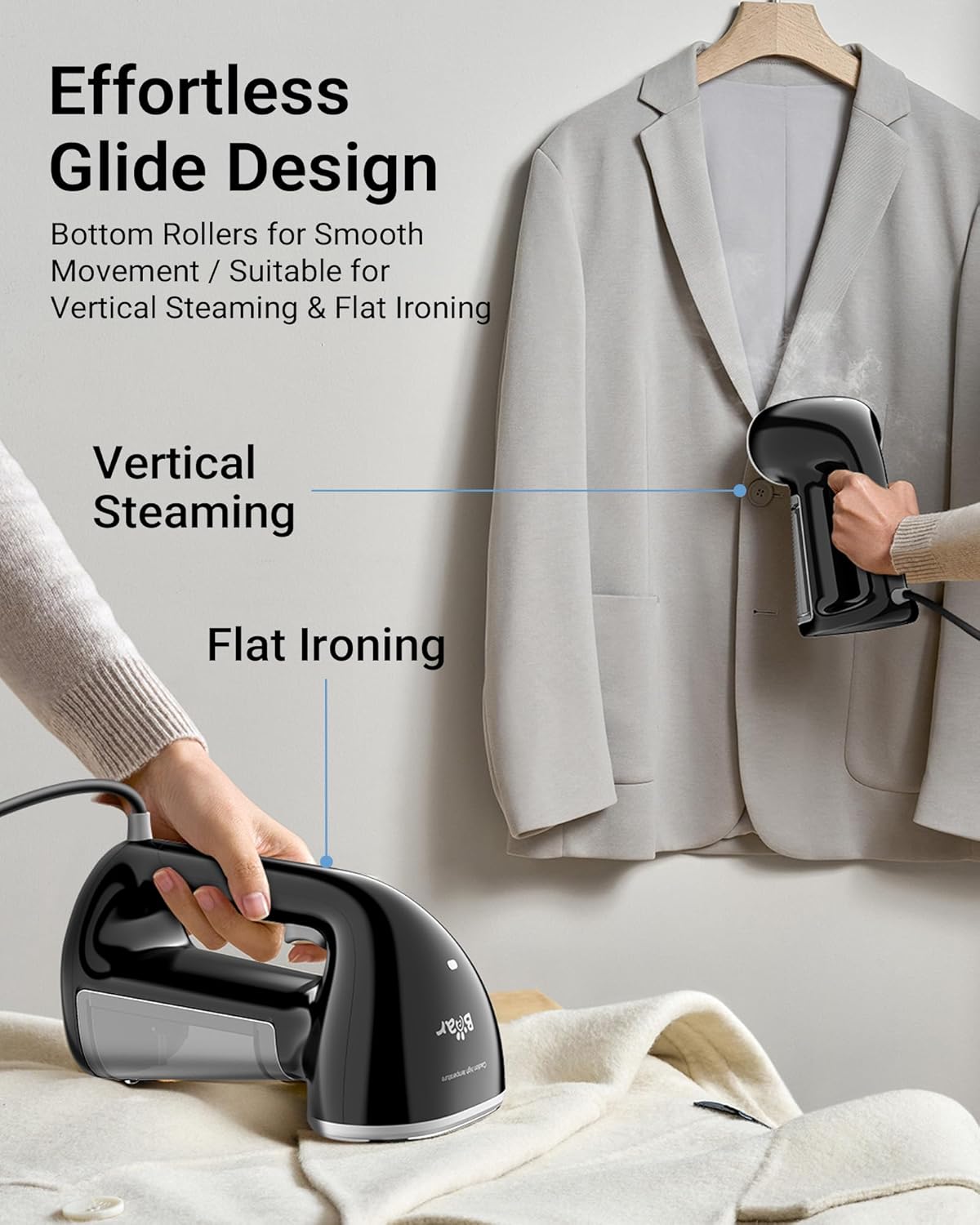 Bear Steamer for Clothes, 1500W Powerful Handheld Garment Steamer with 240ml Tank, 25s Fast Heat-Up Fabric Wrinkle Remover, Portable Travel Steam Iron for Home, Office & Travel (120V)