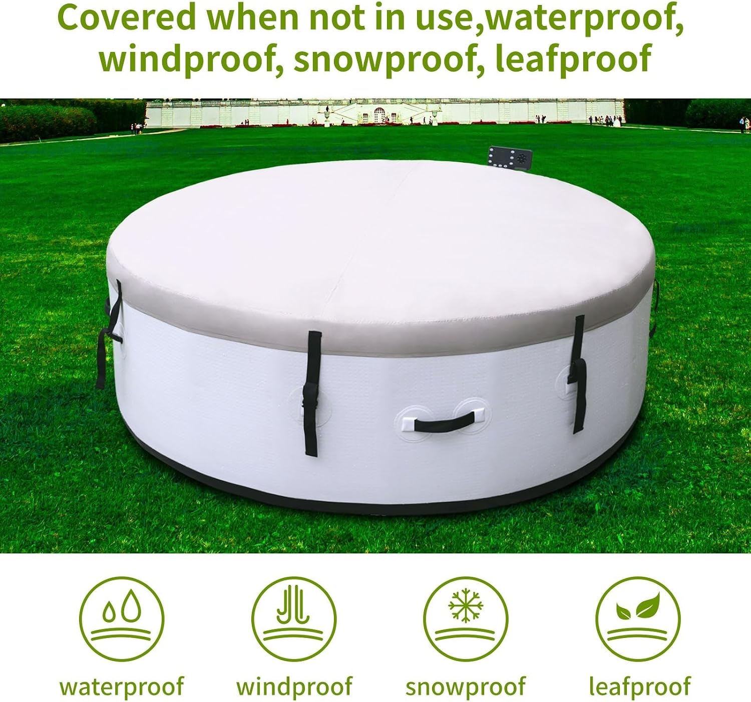 A Large Massage Bathtub that can accommodate 4 to 6 People, a Portable Outdoor spa Pool, Equipped with 150 Bubble nozzles and 1 Insulation Cover, Suitable for courtyards, Gardens, and Outdoor Places.
