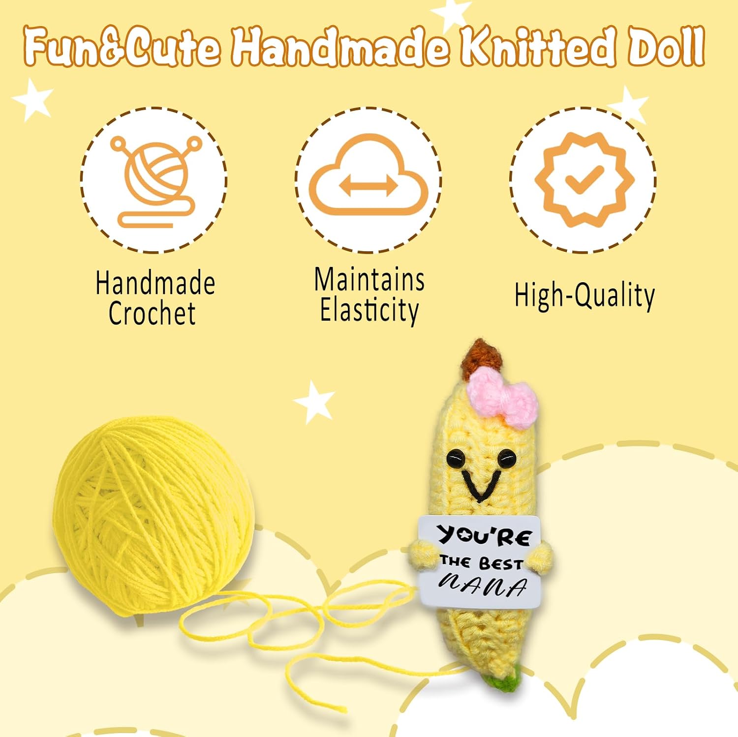 Crochet Banana Birthday Gift for Nana,Funny Gifts for Grandma from Grandchildren,Loving Grandma Gifts from Grandchildren,Mini Emotional Support Handmade Crocheted Banana