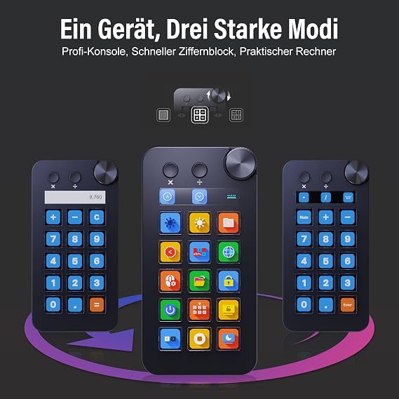 Basicolor N1 Stream Controller Deck & Macro Keypad: 3-in-1 Design with 15 LCD Buttons Numpad & Calculator - Programmable Studio Controller for Streaming Productivity (Mac14.0/Win10)