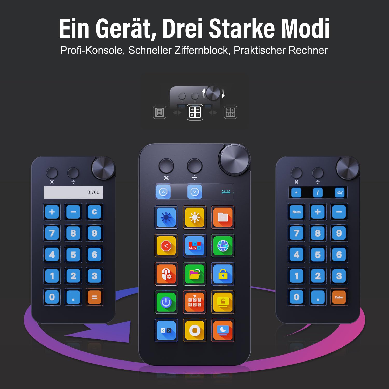Basicolor N1 3-in-1 Stream Controller Deck,Professional Macro Keypad with 15 Animated LCD Keys,Knob&Display,Doubles as Numpad&Calculator for Streaming&Productivity(Win10+/Mac14.0+)-Black
